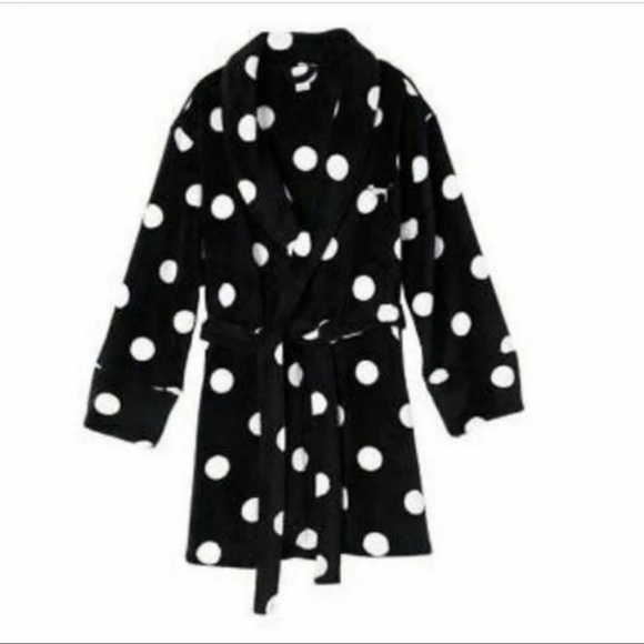 Y2K PINK Victorias Secret Plush Polka Dot Robe M/L - Picture 1 of 6
